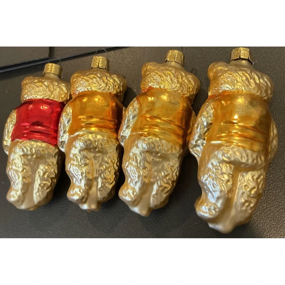 Vintage Mercury Glass‎ 4 Golden Teddy Bear Christmas Ornament Gold Red Vest Bow